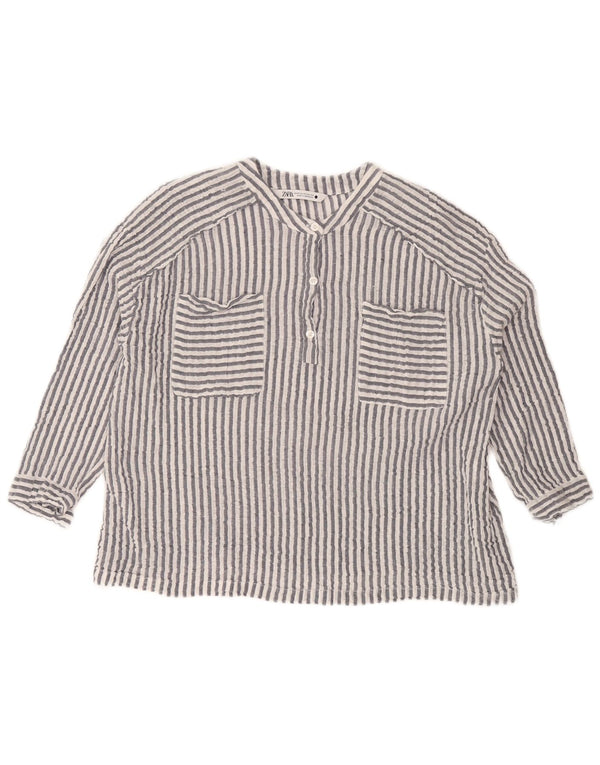 Zara Chemisier surdimensionné à manches 3/4 pour femme UK 6 XS en coton rayé gris