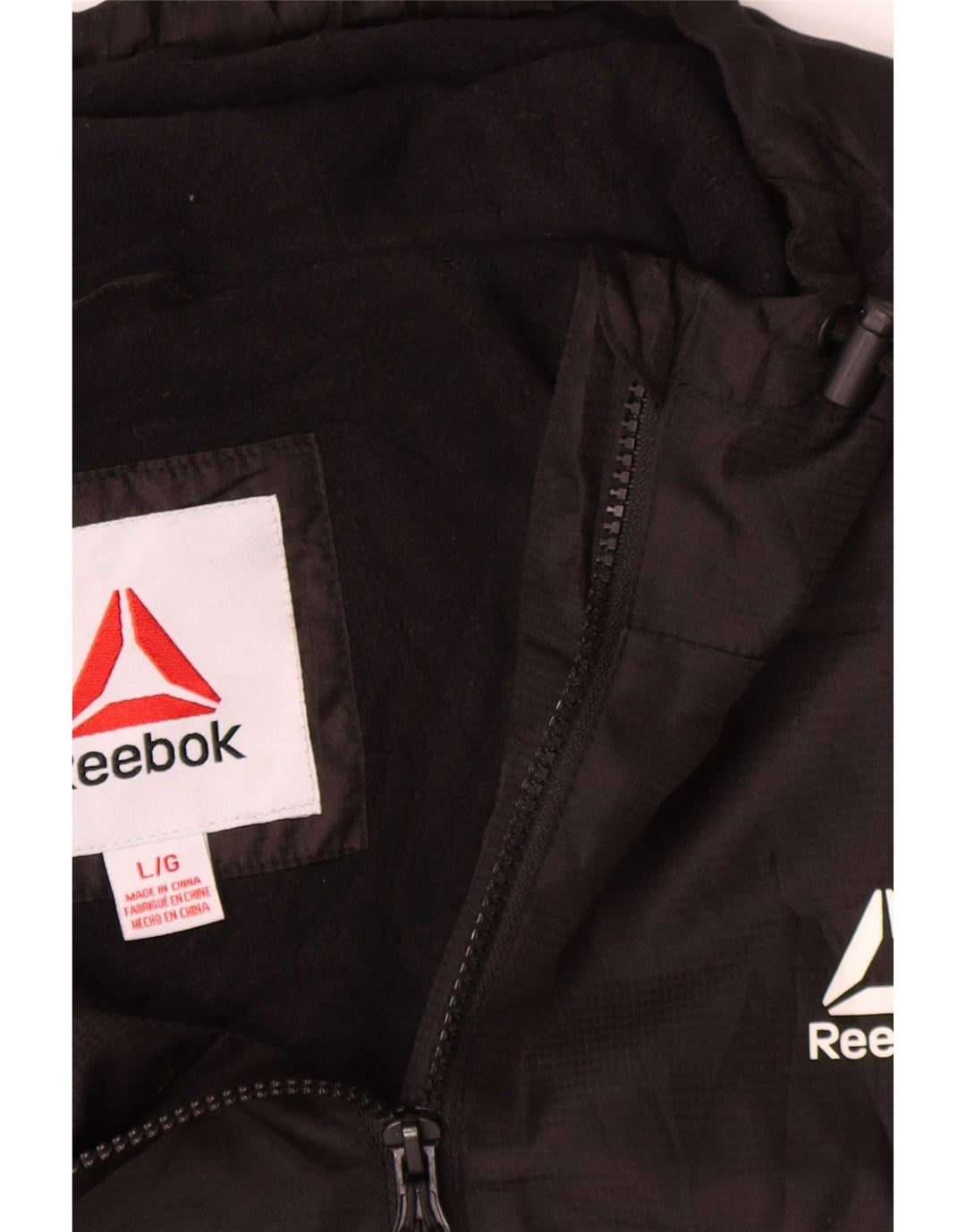 Reebok Veste bomber à capuche pour homme UK 40 Large Noir Polyester