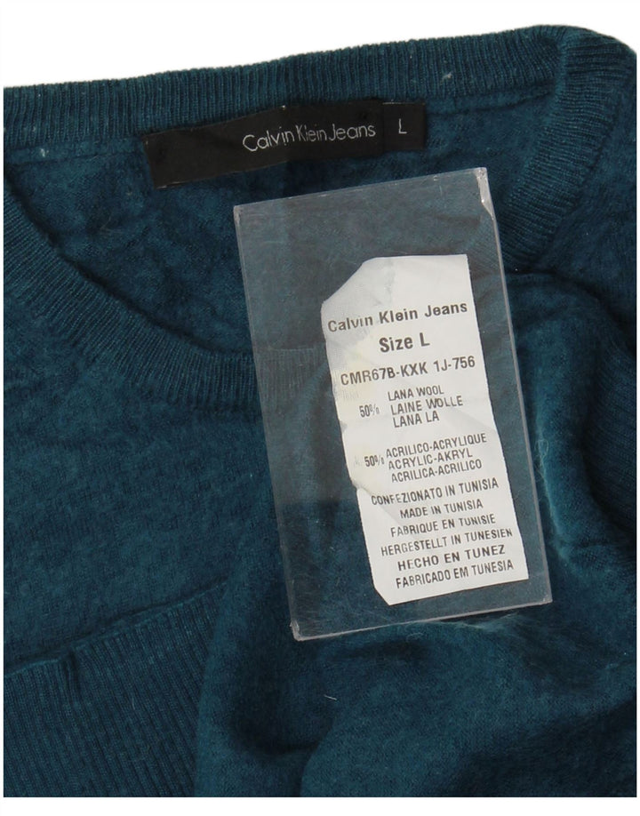 Calvin Klein Jeans Pull ras du cou pour femme UK 16 Large Bleu Laine