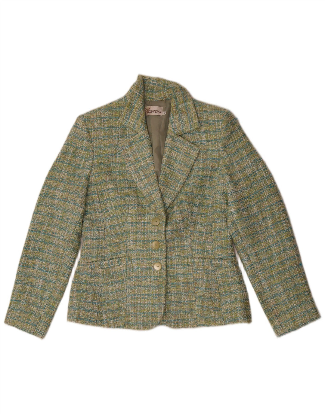 vintage Femme 3 Bouton Blazer Veste IT 40 Petit Vert Check Polyester