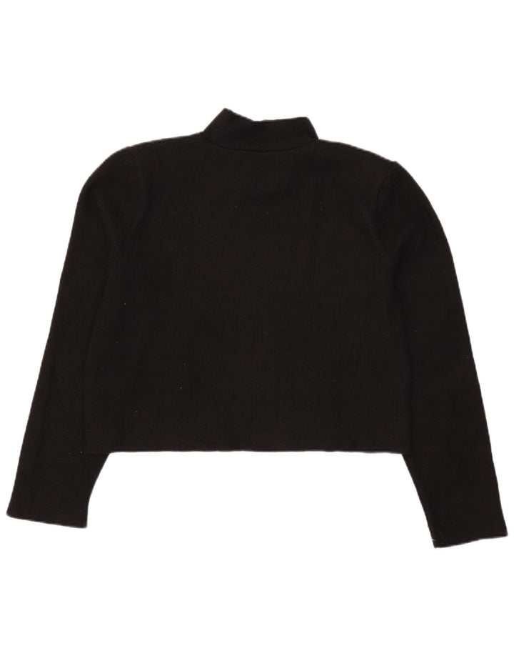 Zara Femme Crop Top Manches Longues UK 14 Moyen Noir Polyester