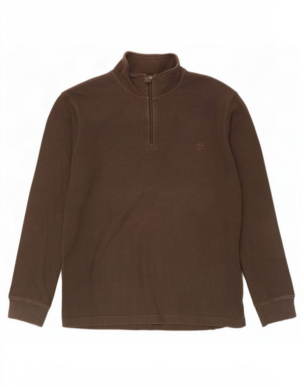 Timberland Sweat-shirt à col zippé pour homme, coupe régulière, en coton marron 2XL