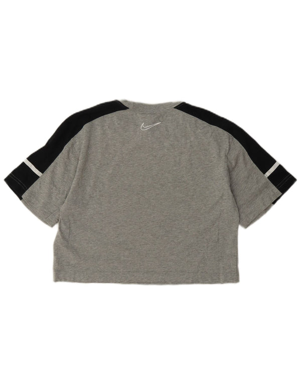 Nike Womens Crop Graphic T-Shirt Top UK 8 Petit Gris Colorblock Coton