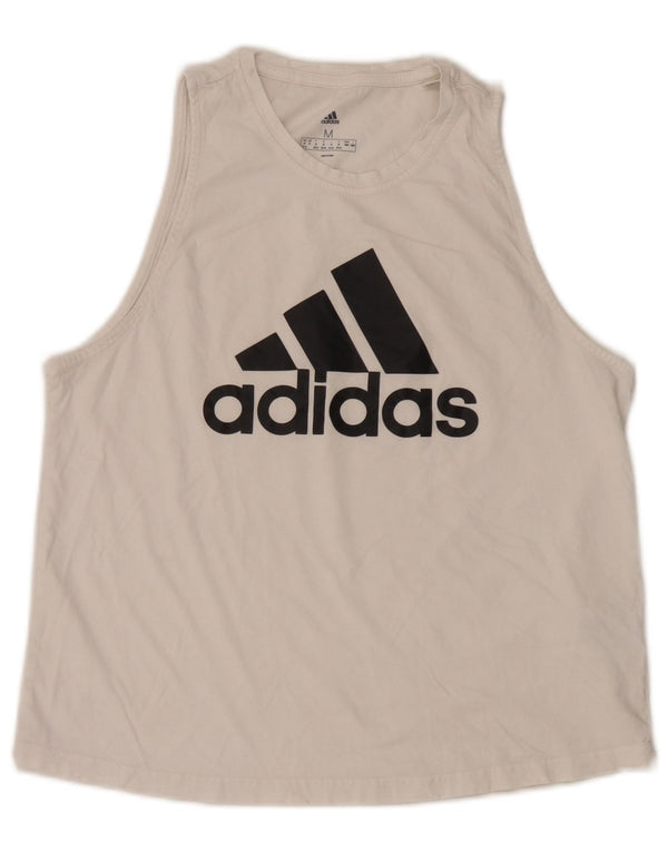 Adidas Débardeur Graphique Femme UK 12/14 Coton Blanc Moyen