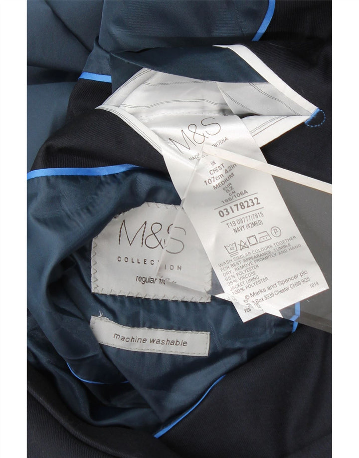 MARKS & SPENCER Mens Regular Fit Blazer Jacket UK 38 Medium Navy Blue Vintage Marks & Spencer and Second-Hand Marks & Spencer from Messina Hembry 