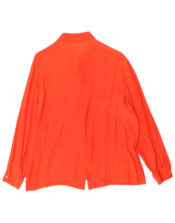 vintage Femme Chemise Oversize Blouse IT 50 XL Orange Floral Soie