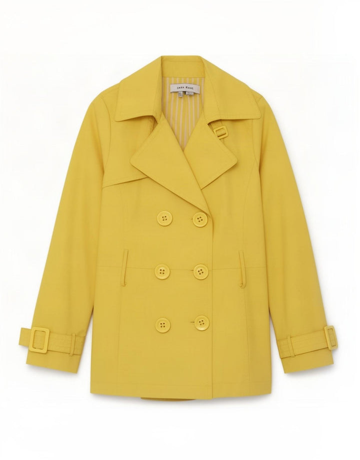 Zara Femme Trench Coat UK 10 Petit Jaune Polyester