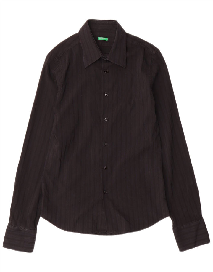 Benetton Chemise Homme En Coton À Fines Rayures Noir Moyen