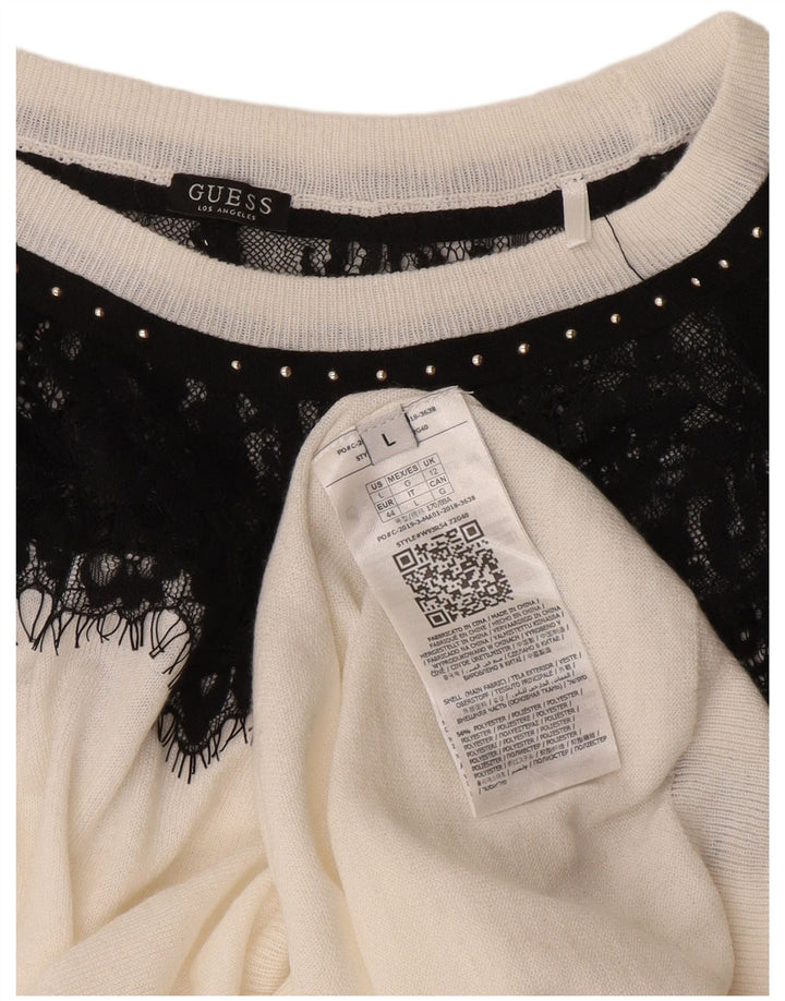 Guess Pull col bateau pour femme UK 12 Medium Blanc Colourblock