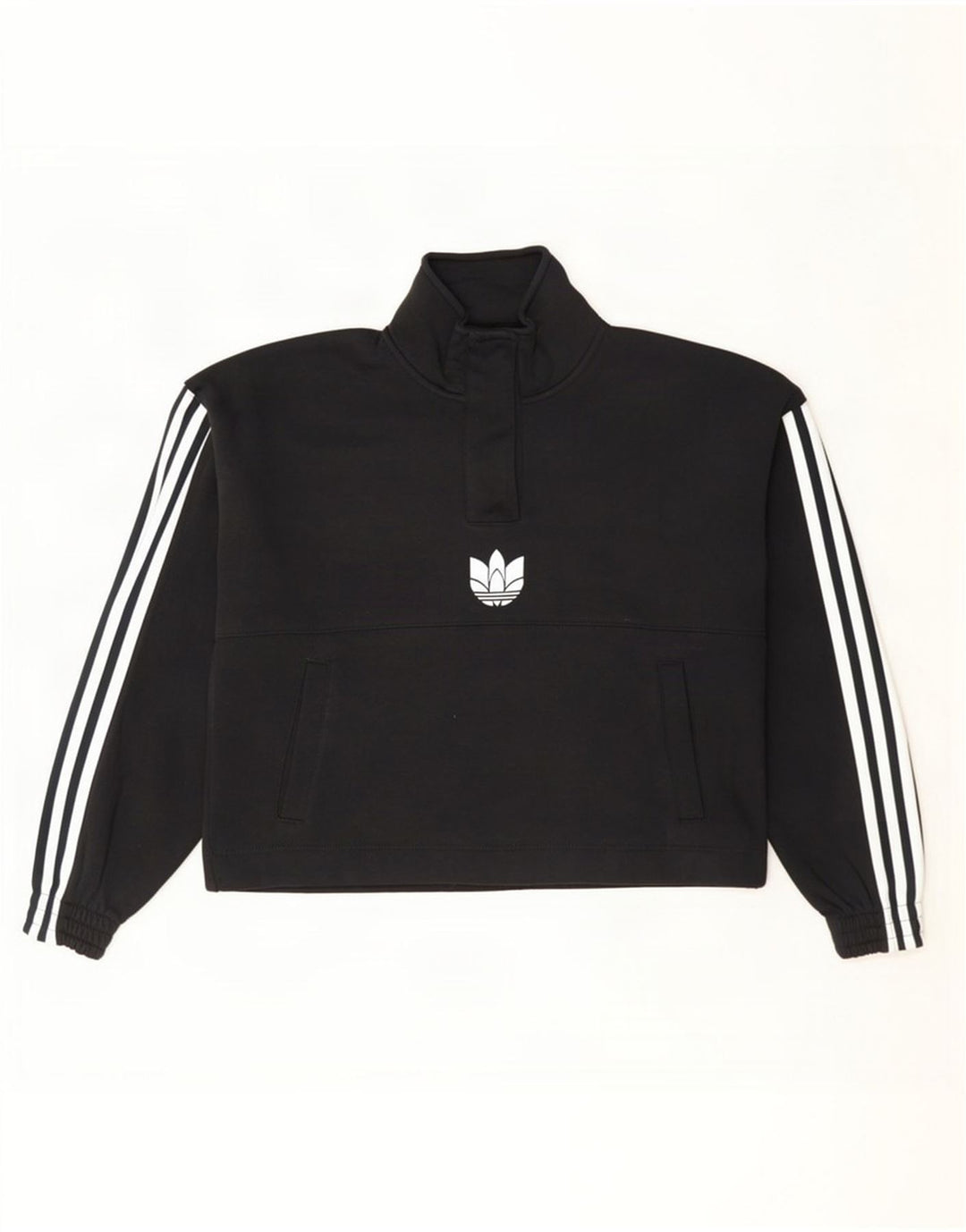 Adidas Sweat-shirt court surdimensionné à col boutonné pour femme UK 8 Petit Noir