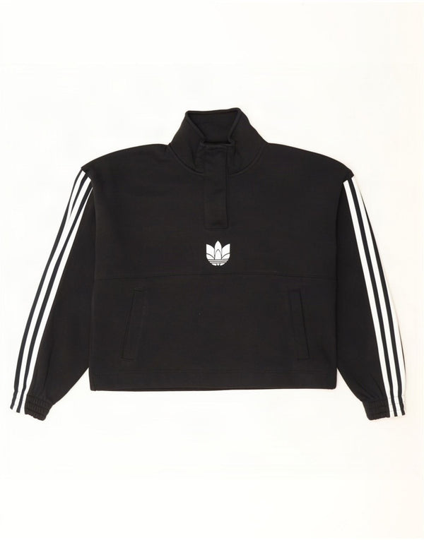 Adidas Sweat-shirt court surdimensionné à col boutonné pour femme UK 8 Petit Noir