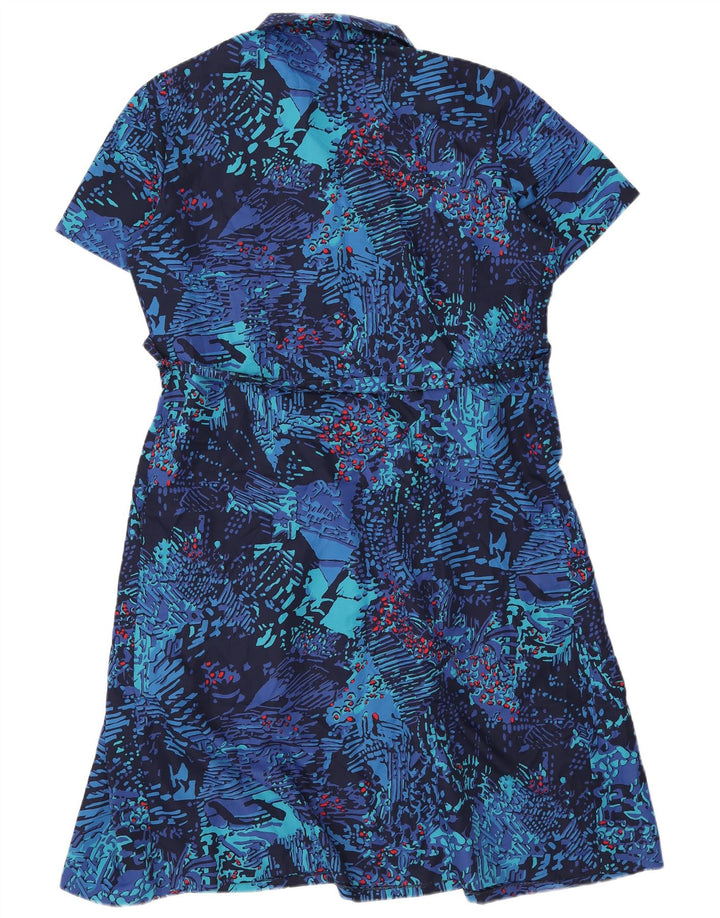 vintage Femmes Motif Abstrait Robe Basique UK 18 XL Bleu Marine