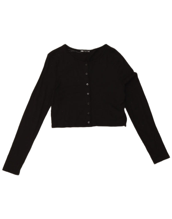 Zara Womens Crop Cardigan Sweater UK 14 Large Noir Viscose