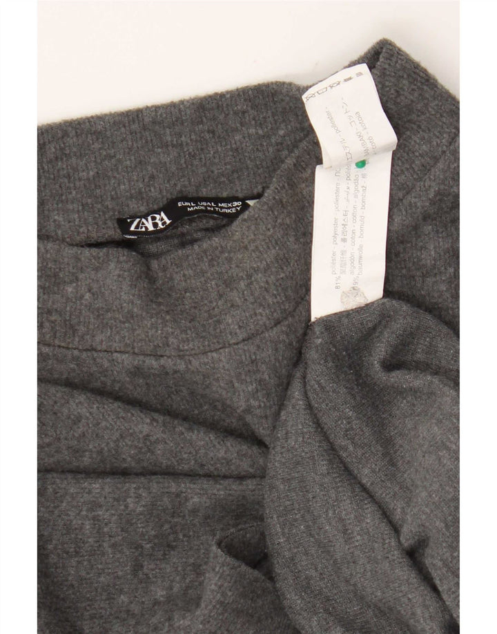 Zara T-Shirt Femme Top UK 14 Large Gris Polyester