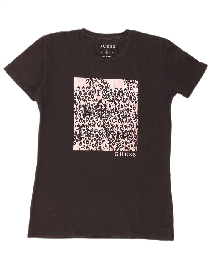 GUESS T-shirt graphique pour femme UK 12 en coton noir moyen