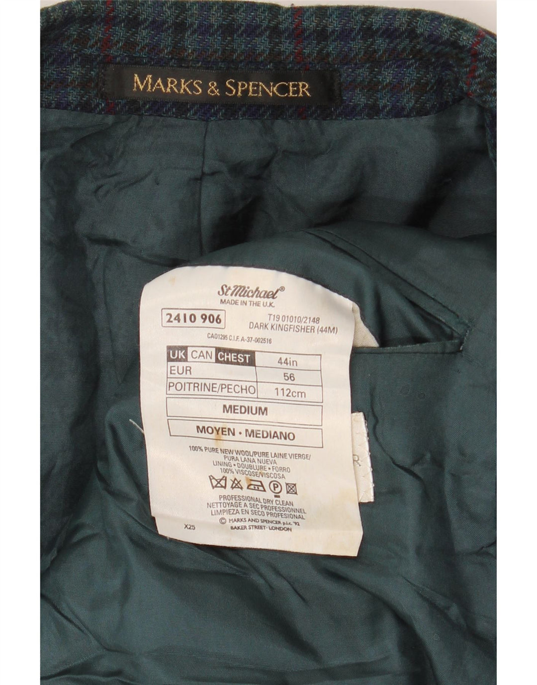 Marks & Spencer Veste blazer St. Michael pour homme UK 44 XL pied-de-poule vert