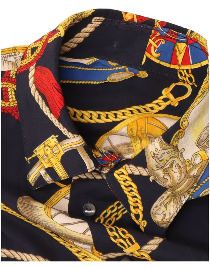 Chemise à manches courtes à motif abstrait vintage pour hommes bleu marine moyen