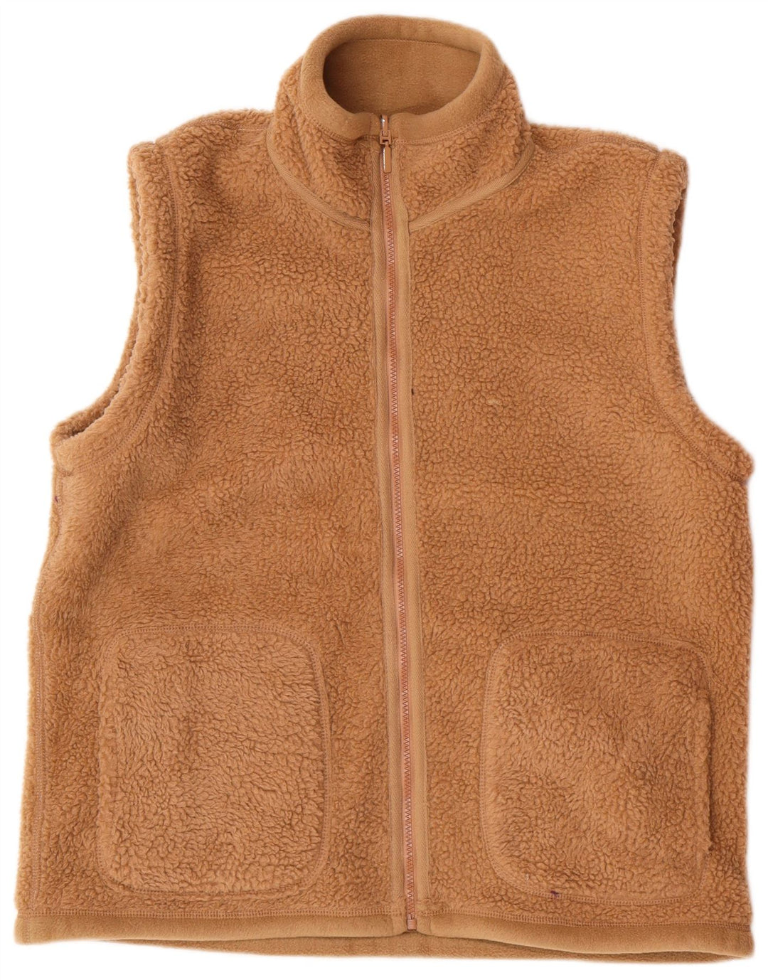 vintage Mens Fleece Réversible Gilet UK 38 Polyester Beige Moyen