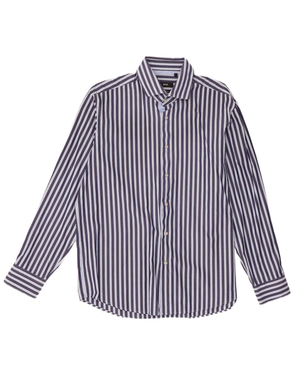 Hugo Boss Chemise coupe régulière pour homme Taille 43 17 XL Bleu marine à fines rayures