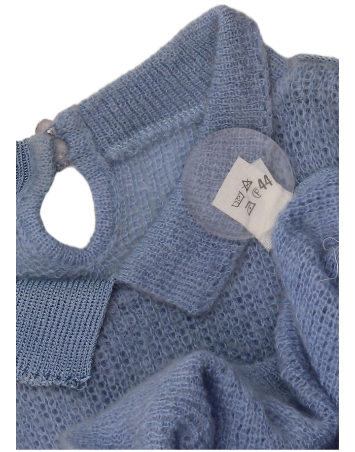 vintage Femme Polo Neck Jumper Pull IT 44 Bleu Moyen Colourblock