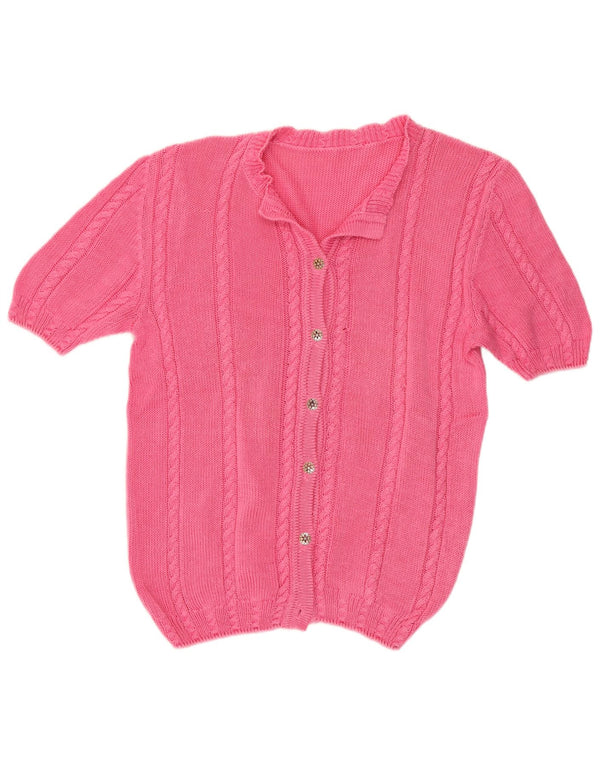 vintage Femme Manches Courtes Cardigan Pull UK 14 Rose Moyen