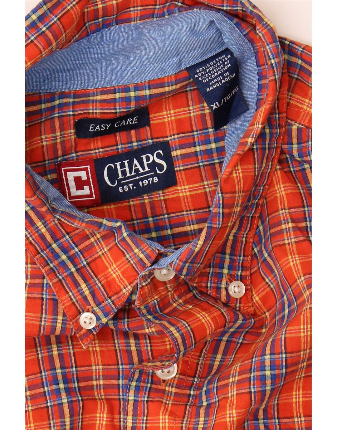 Chaps Chemise Homme XL Orange Carreaux Coton