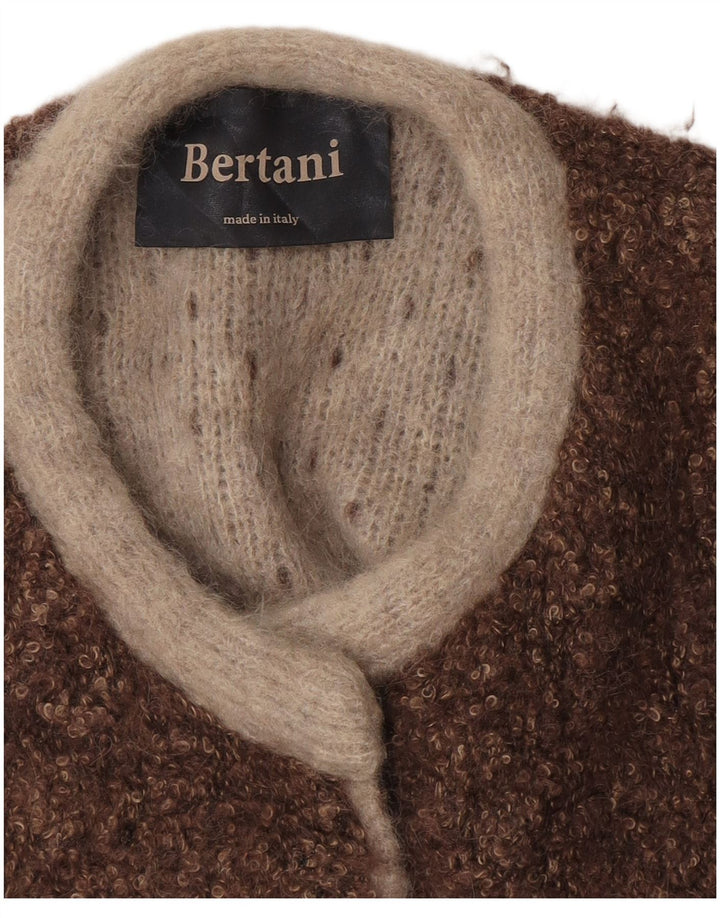 vintage Femmes Sans Manches Ouvert Cardigan Pull UK 14 Brun Moyen