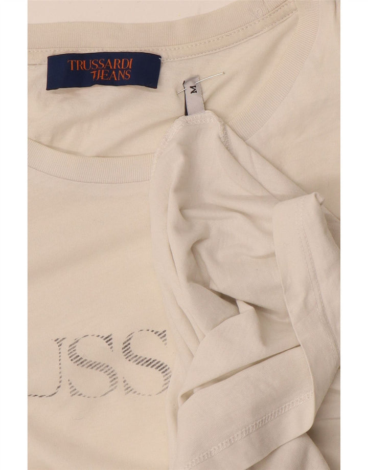 Trussardi Jeans T-Shirt Graphique Top Medium Blanc Cassé Homme