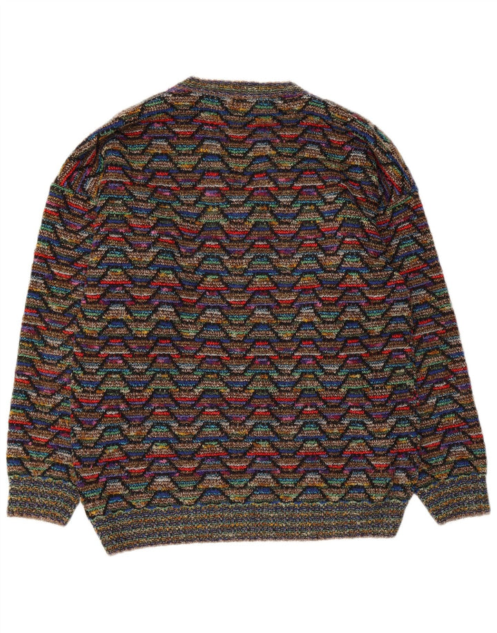 vintage Mens V-Col Jumper Pull Petite Laine Chevron Multicolore