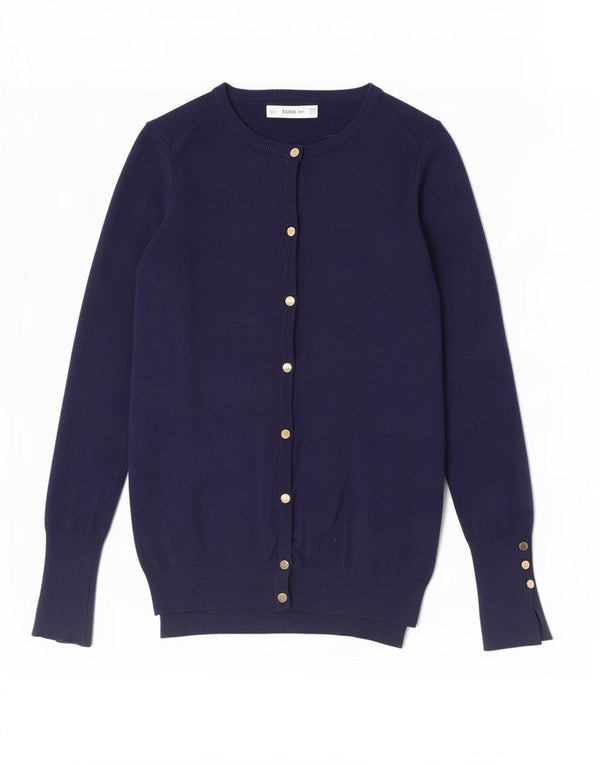 Zara Cardigan Femme Pull UK 10 Petit Bleu Marine Viscose