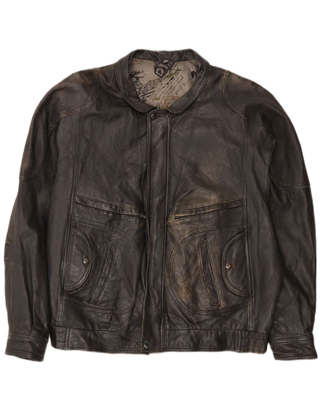 Veste Bomber En Cuir Homme Vintage IT 54 2XL Noir