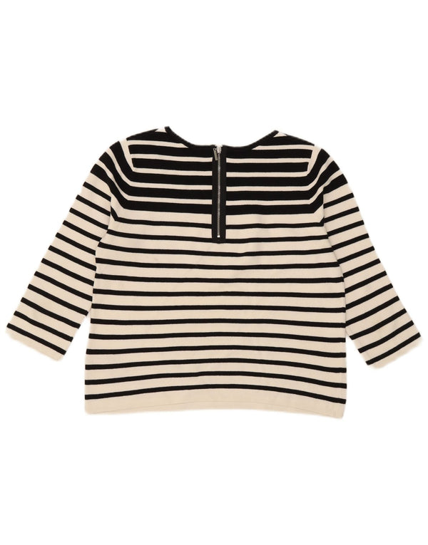 Oasis Pull court à col bateau pour femme UK 12 Noir moyen rayé