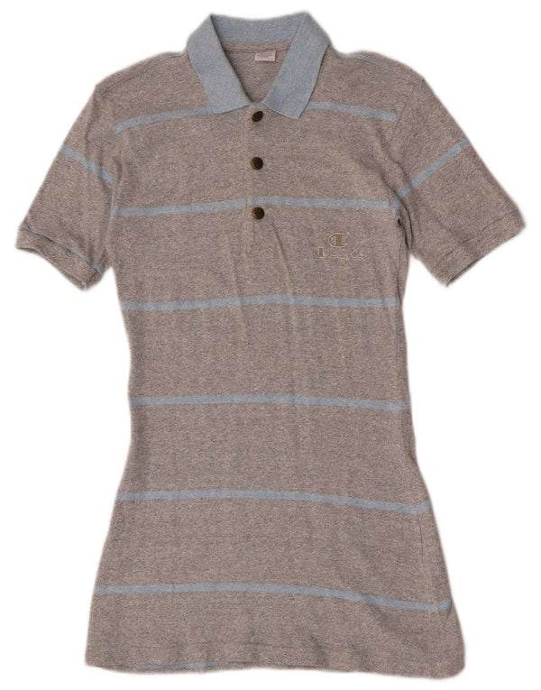 Champion Robe Polo Femme UK 12 Coton Rayé Gris Moyen
