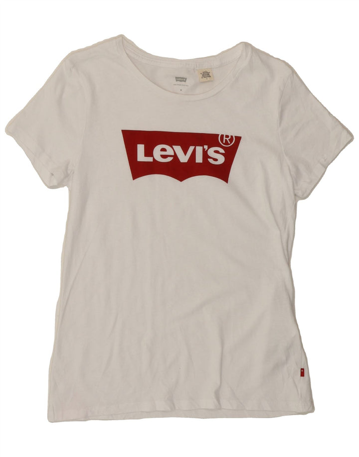 LEVI'S Womens Graphic T-Shirt Top UK 12 Medium White Cotton Vintage Levi's and Second-Hand Levi's from Messina Hembry 