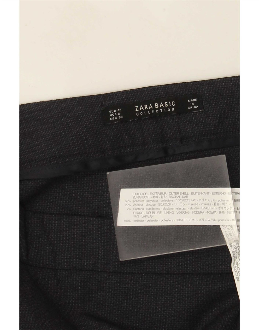 Zara Pantalon Chino Slim Femme EU 40 Moyen W30 L27 Bleu Marine Polyester