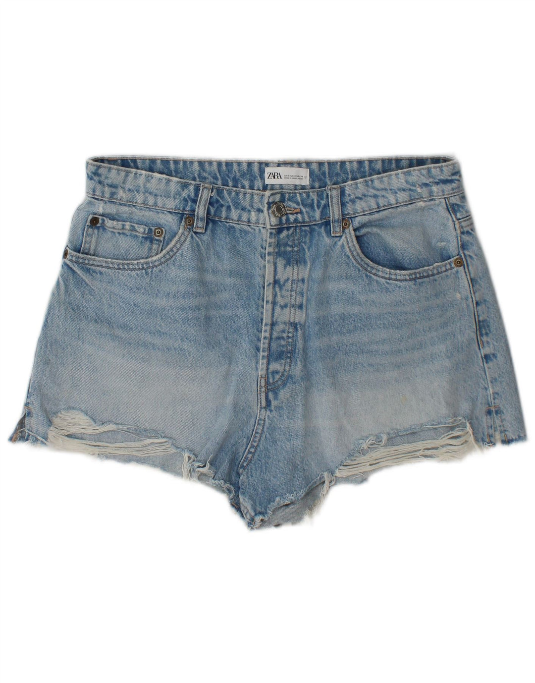 Zara Short en jean vieilli pour femme EU 44 XL W34 Bleu