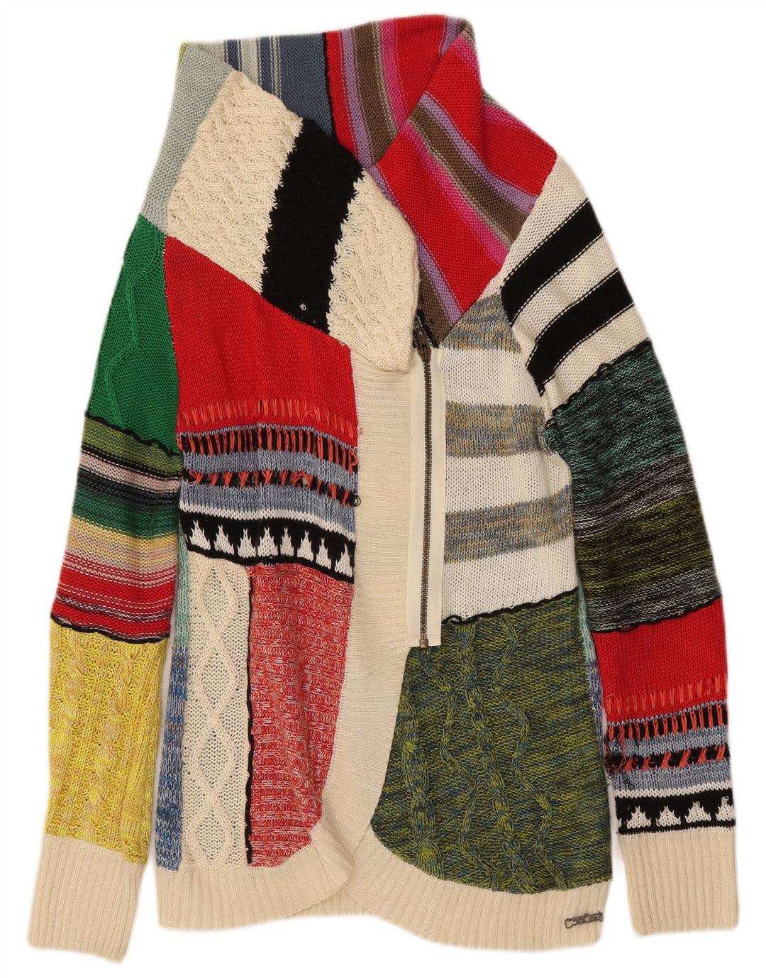 DESIGUAL Pull Cardigan Femme UK 16 Grand Patchwork Multicolore