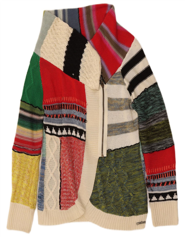 DESIGUAL Pull Cardigan Femme UK 16 Grand Patchwork Multicolore