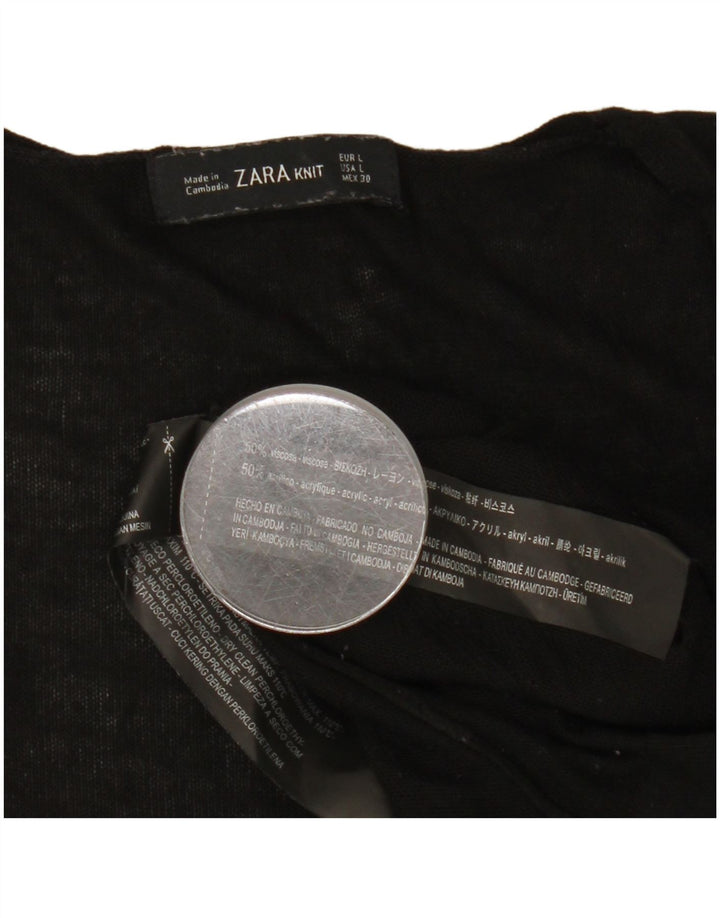 Zara Femme Top Manches Longues UK 16 Large Noir Viscose