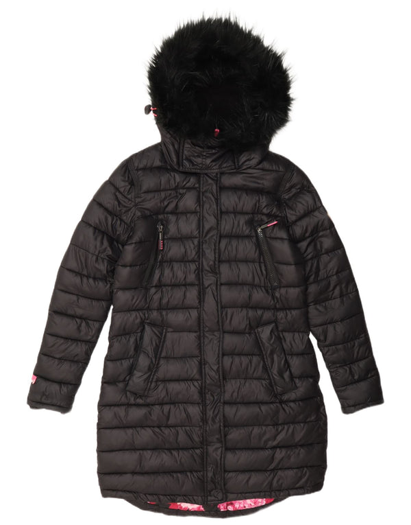 Superdry Manteau rembourré à capuche pour femme UK 12 Nylon noir moyen