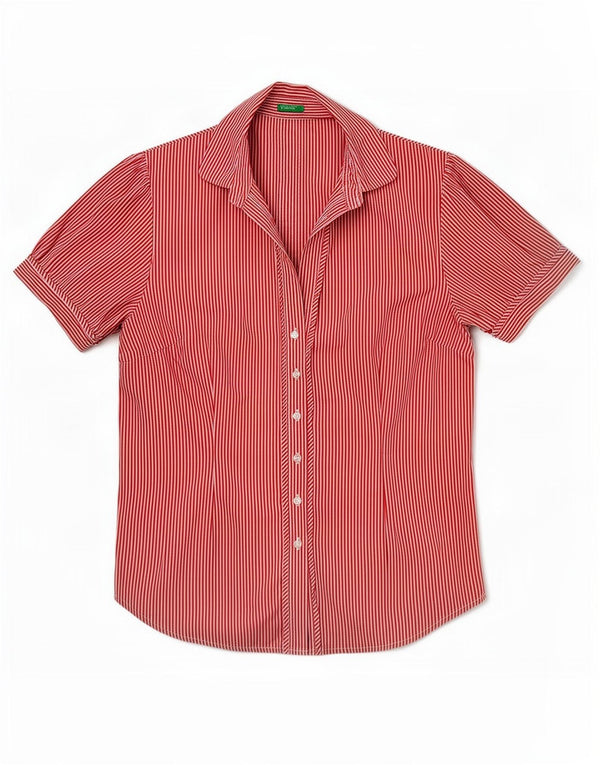 Benetton Chemise à manches courtes pour femme UK 14 Medium Red Pinstripe