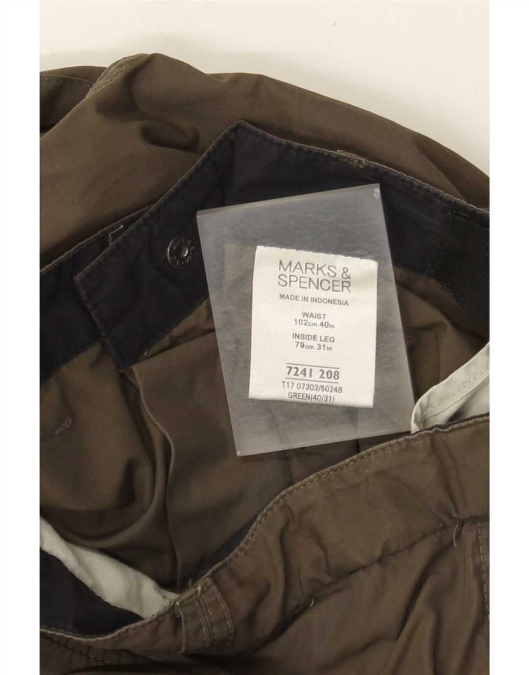 MARKS & SPENCER Pantalon Cargo Droit Homme W40 L31 Vert Polyamide