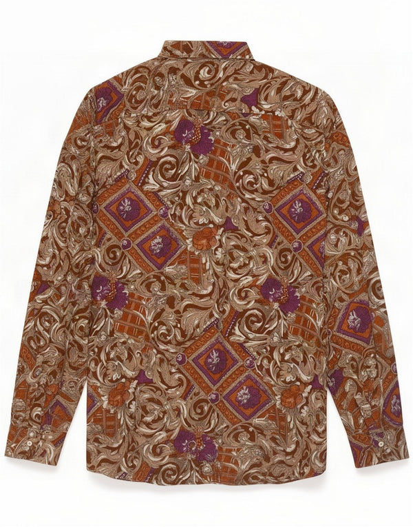 Vintage Chemise Homme XL Marron Floral