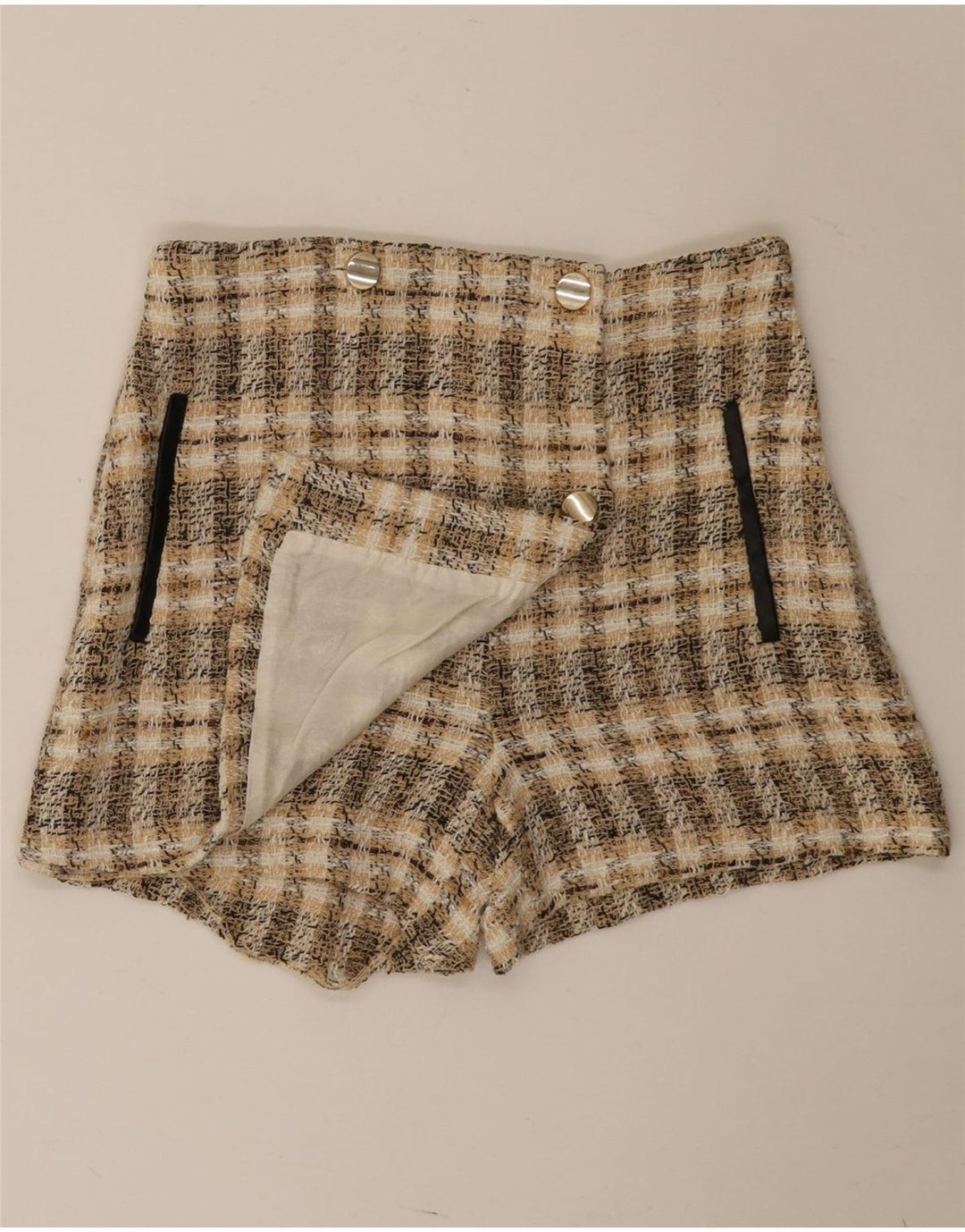 Zara Short décontracté pour femme Medium W28 Marron à carreaux en polyester
