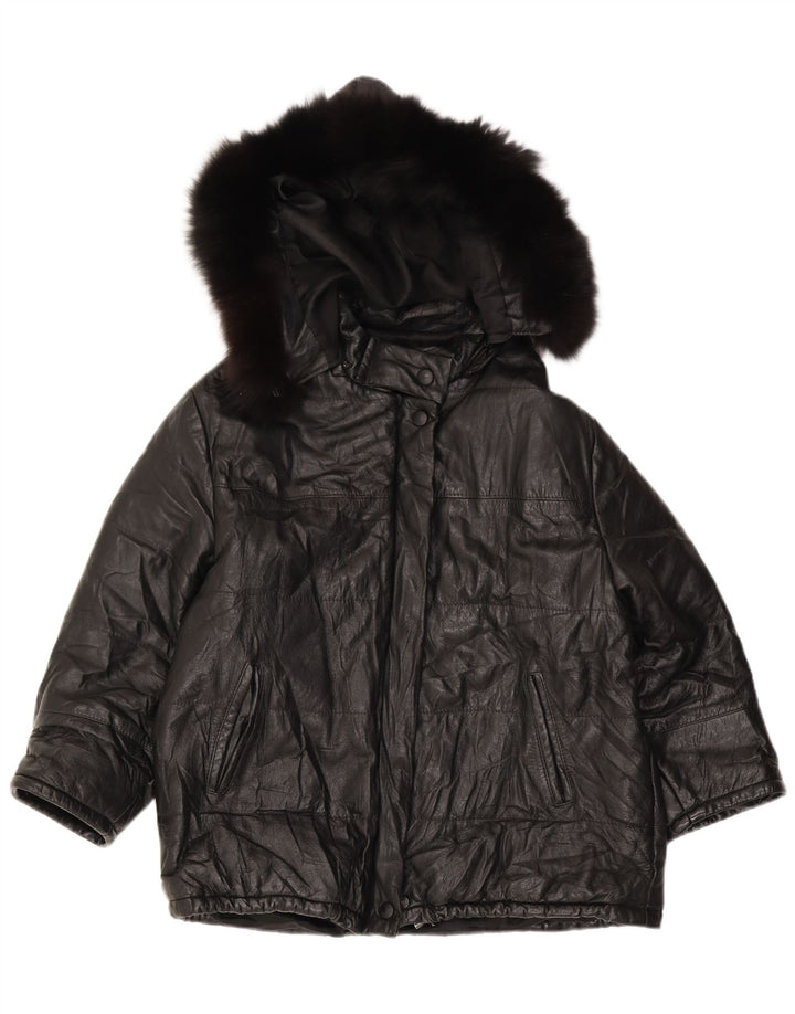 Max Veste en cuir à capuche pour femme UK 18 XL Noir