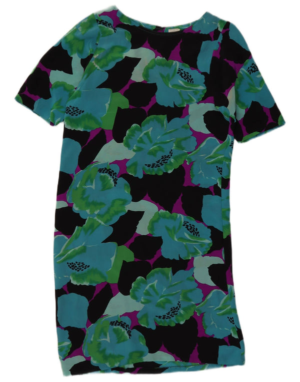 VINTAGE Robe Shift Femme UK 12 Soie Florale Multicolore Moyenne