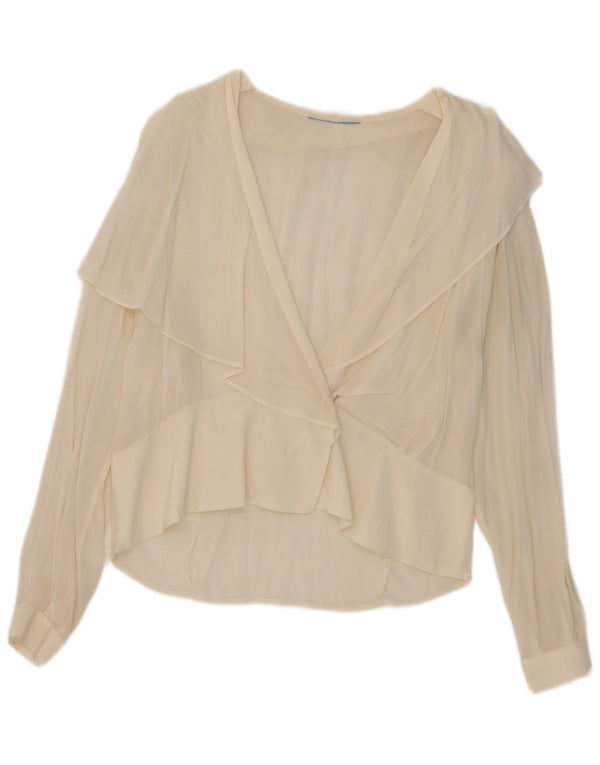 vintage Femmes Voir à travers Cardigan Top UK 14 Grand Blanc Cassé