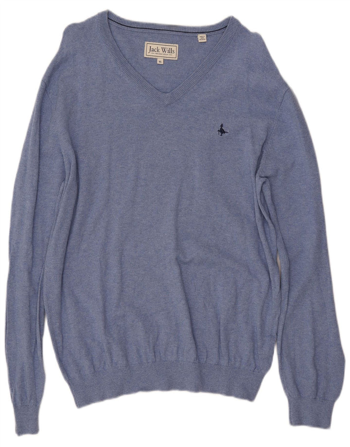 JACK WILLS Pull Col V Homme XL Bleu Coton