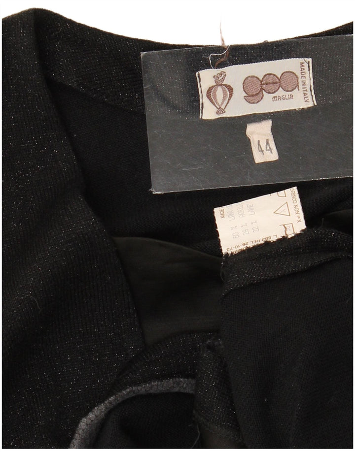 vintage Femme Cardigan Ouvert Pull IT 44 Laine Vierge Noire Moyenne