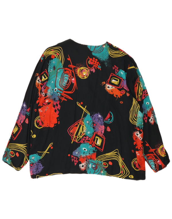 vintage Femmes Décontracté Motif Abstrait Chemise Blouse UK 18 XL Noir Rétro
